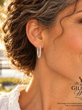 Rachel Ashwell 925 Silver CZ Hinged Hoop Sleep Earrings New in Box